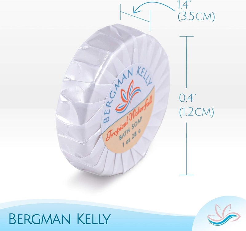 BERGMAN KELLY - Hotel Soap Bars in Bulk - Tropical Waterfall, 1 oz, 100 PK - Small Individually Wrapped Round Soap - Travel Size Mini Toiletries for Airbnb, Motel, Guest Bathroom - Image 3